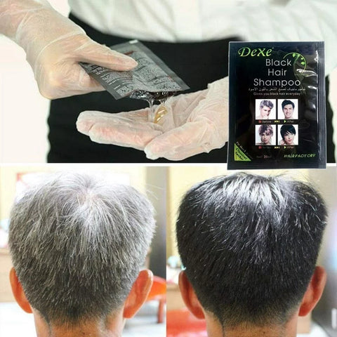 Image of SHAMPOO CUBRE CANAS DEXE COLOR CASTAÑO Y NEGRO (10 Sachets) + peine gratis para teñir+ 20 GUANTES